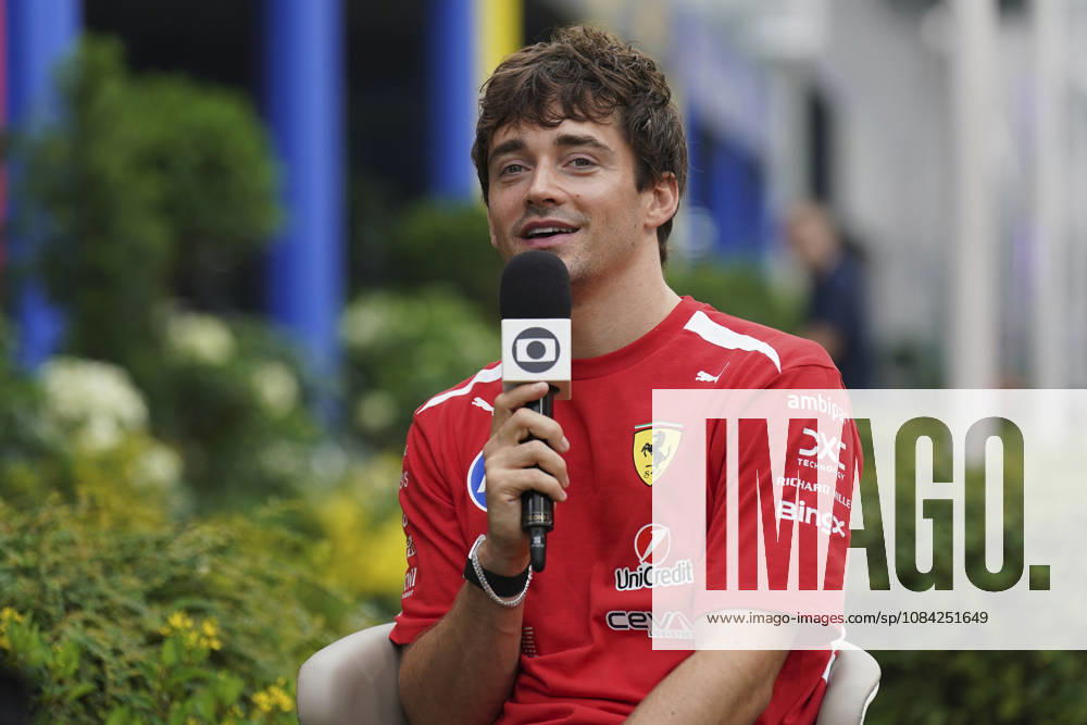 FORMULA 1 SINGAPORE AIRLINES SINGAPORE GRAND PRIX 2026 Charles Leclerc (MON) 16 Ferrari giving an interview during the Formula 1 Singapore Airlines Singapore Grand Prix 2026, Round 17 of the 2026 Formula 1 World Championship, WM, Weltmeisterschaft from 9th - 11th October 2026 at the Marina Bay Street Circuit, Singapore. Credit: Robbie Hoad Every Second Media Editorial use only. All images are copyright Every Second Media Limited. No images may be reproduced without prior permission.
