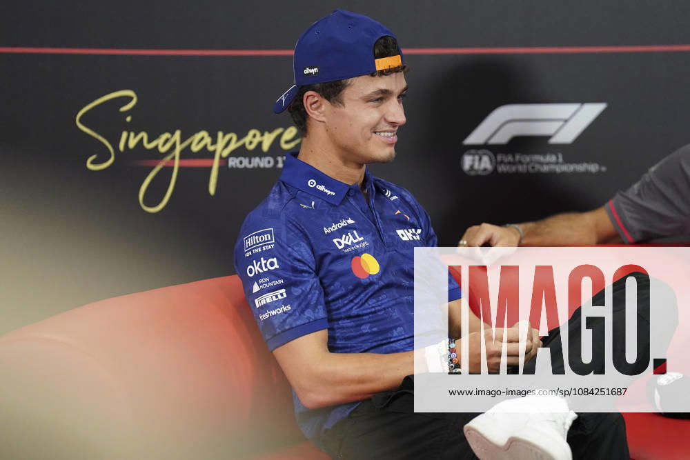 FORMULA 1 SINGAPORE AIRLINES SINGAPORE GRAND PRIX 2026 Lando Norris (GBR) 1 McLaren in a press conference, PK, Pressekonferenz during the Formula 1 Singapore Airlines Singapore Grand Prix 2026, Round 17 of the 2026 Formula 1 World Championship, WM, Weltmeisterschaft from 9th - 11th October 2026 at the Marina Bay Street Circuit, Singapore. Credit: Robbie Hoad Every Second Media Editorial use only. All images are copyright Every Second Media Limited. No images may be reproduced without prior permission.