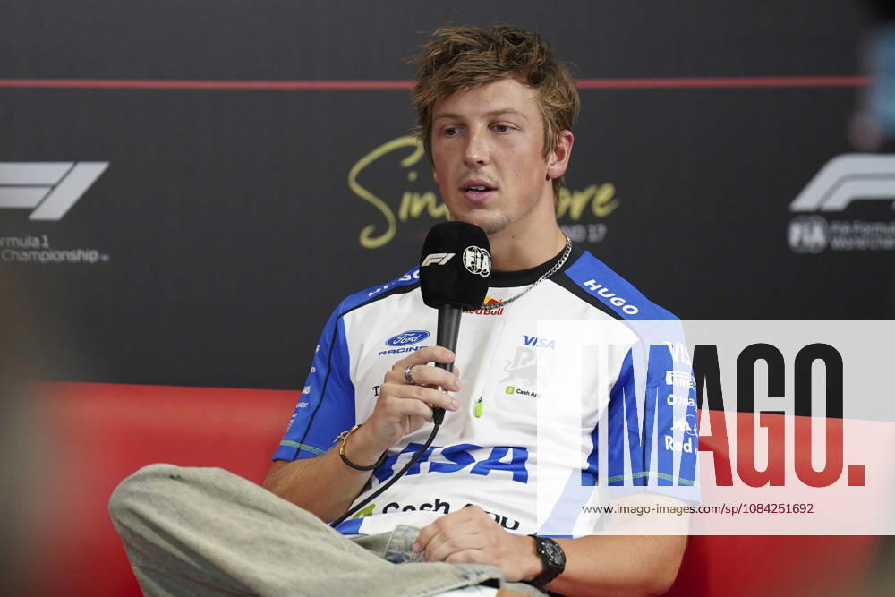 FORMULA 1 SINGAPORE AIRLINES SINGAPORE GRAND PRIX 2026 Liam Lawson (NZL) 30 Racing Bulls in a press conference, PK, Pressekonferenz during the Formula 1 Singapore Airlines Singapore Grand Prix 2026, Round 17 of the 2026 Formula 1 World Championship, WM, Weltmeisterschaft from 9th - 11th October 2026 at the Marina Bay Street Circuit, Singapore. Credit: Robbie Hoad Every Second Media Editorial use only. All images are copyright Every Second Media Limited. No images may be reproduced without prior permission.