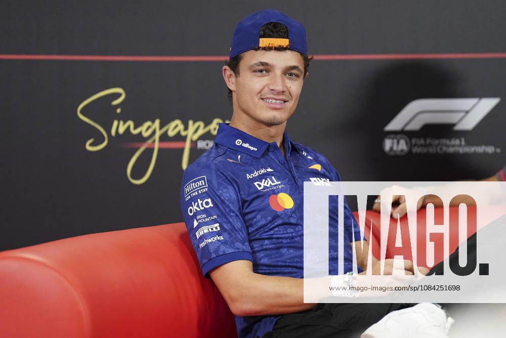 FORMULA 1 SINGAPORE AIRLINES SINGAPORE GRAND PRIX 2026 Lando Norris (GBR) 1 McLaren in a press conference, PK, Pressekonferenz during the Formula 1 Singapore Airlines Singapore Grand Prix 2026, Round 17 of the 2026 Formula 1 World Championship, WM, Weltmeisterschaft from 9th - 11th October 2026 at the Marina Bay Street Circuit, Singapore. Credit: Robbie Hoad Every Second Media Editorial use only. All images are copyright Every Second Media Limited. No images may be reproduced without prior permission.