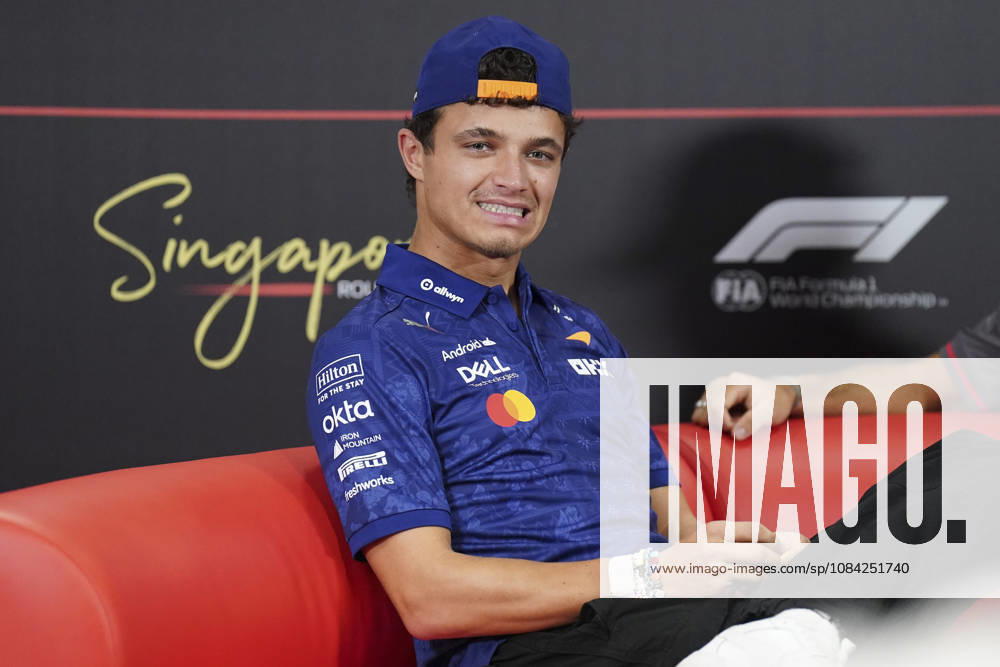 FORMULA 1 SINGAPORE AIRLINES SINGAPORE GRAND PRIX 2026 Lando Norris (GBR) 1 McLaren in a press conference, PK, Pressekonferenz during the Formula 1 Singapore Airlines Singapore Grand Prix 2026, Round 17 of the 2026 Formula 1 World Championship, WM, Weltmeisterschaft from 9th - 11th October 2026 at the Marina Bay Street Circuit, Singapore. Credit: Robbie Hoad Every Second Media Editorial use only. All images are copyright Every Second Media Limited. No images may be reproduced without prior permission.