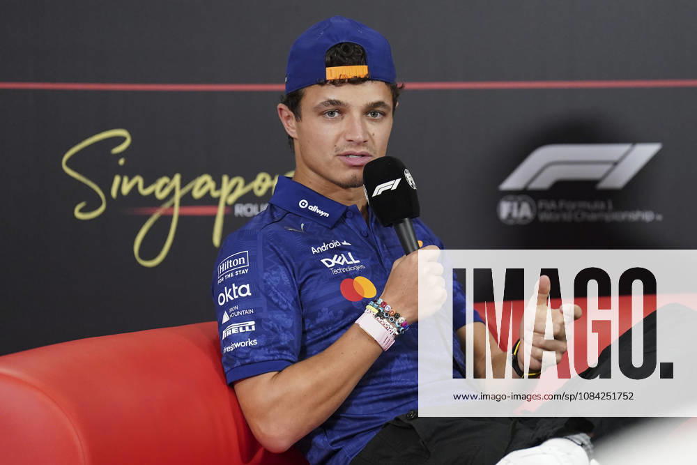 FORMULA 1 SINGAPORE AIRLINES SINGAPORE GRAND PRIX 2026 Lando Norris (GBR) 1 McLaren in a press conference, PK, Pressekonferenz during the Formula 1 Singapore Airlines Singapore Grand Prix 2026, Round 17 of the 2026 Formula 1 World Championship, WM, Weltmeisterschaft from 9th - 11th October 2026 at the Marina Bay Street Circuit, Singapore. Credit: Robbie Hoad Every Second Media Editorial use only. All images are copyright Every Second Media Limited. No images may be reproduced without prior permission.