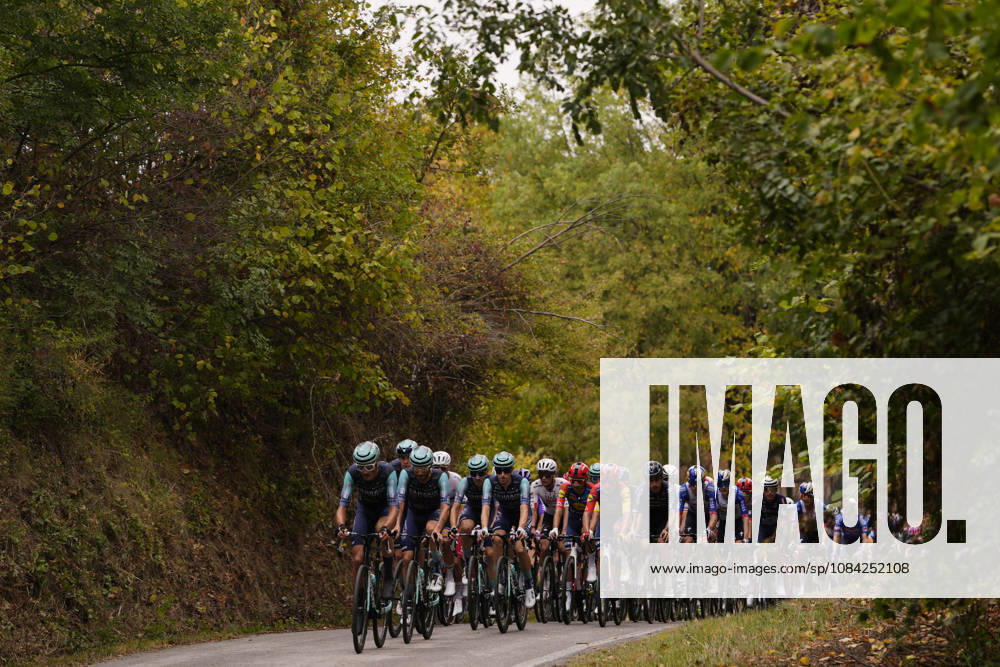 The pack rides during the 110th edition of the Gran Piemonte 2026 a 185 km one day race from Asti to Bra on October 08, 2026, Italy.
