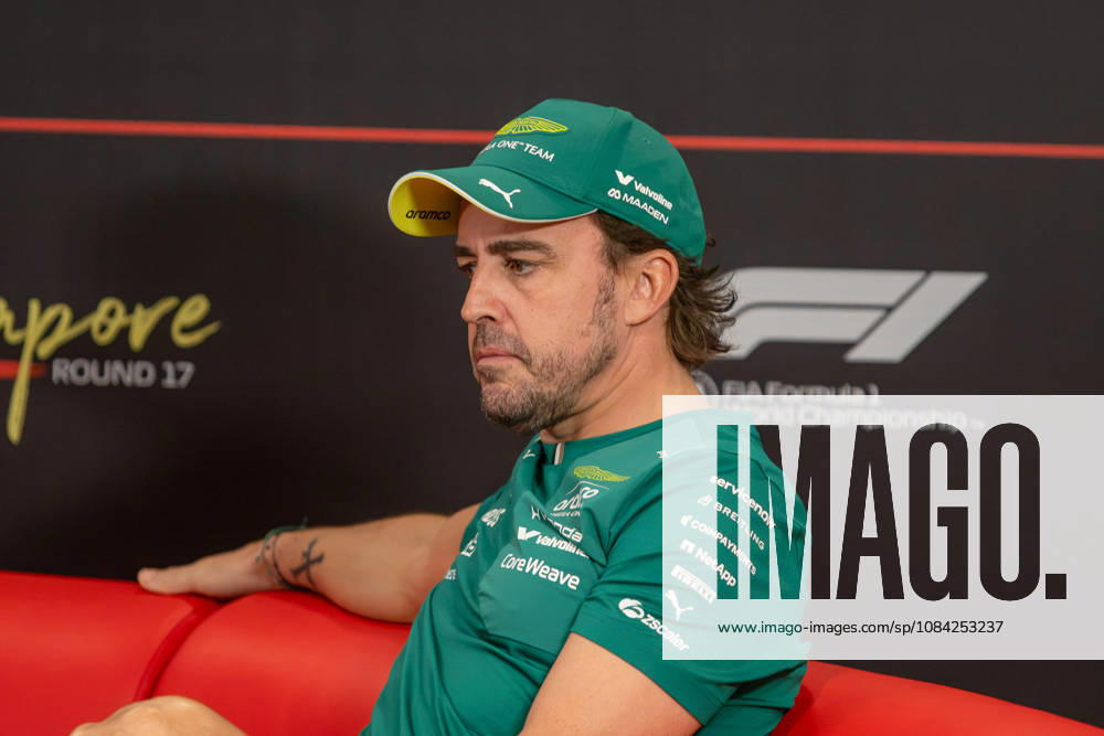 8th October 2026; Marina Bay, Singapore; Formula 1, Singapore Grand Prix, Arrival Day; Fernando Alonso (14) of Spain and Aston Martin Aramco Formula One Team at the drivers press conference, PK, Pressekonferenz DavidxAsh