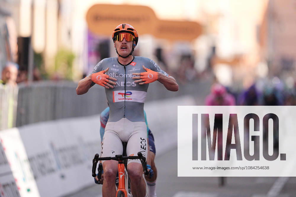 France s Dorian Godon of Netcompany INEOS winner of the race on the finish line during the 110th edition of the Gran Piemonte 2026 a 185 km one day race from Asti to Bra on October 08, 2026, Italy.