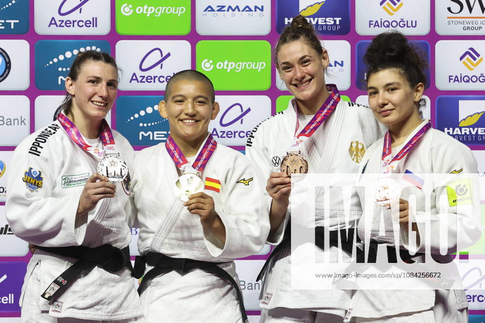 AZERBAIJAN, BAKU - OCTOBER 8, 2026: 2nd placed Giovanna Scoccimarro of Germany, 1st placed Ai Tsunoda Roustant of Spain, 3rd placed Michaela Polleres of Austria and Madina Taimazova (L-R) of Russia pose during an award ceremony for the women s -70 kg category during the 2026 World Judo Championships at the National Gymnastics Arena. Mikhail Sinitsyn TASS 98956128