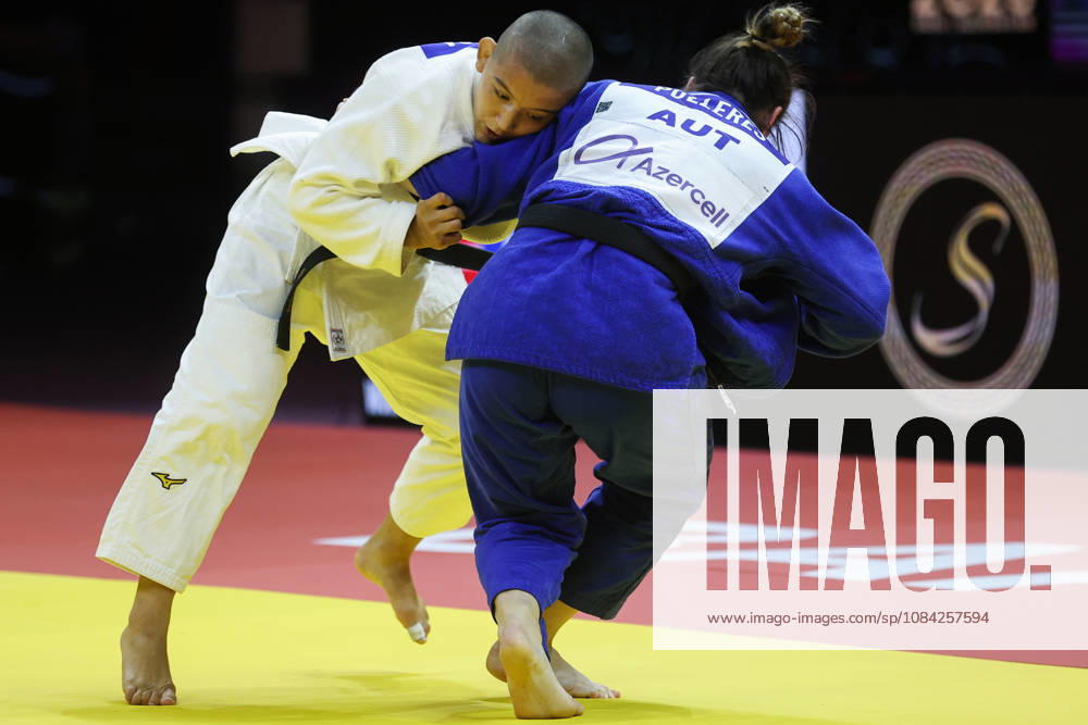 AZERBAIJAN, BAKU - OCTOBER 8, 2026: Ai Tsunoda Roustant (L) of Spain and Michaela Polleres of Austria compete in their -70 kg bout as part of the 2026 World Judo Championships at the National Gymnastics Arena. Mikhail Sinitsyn TASS 98957463