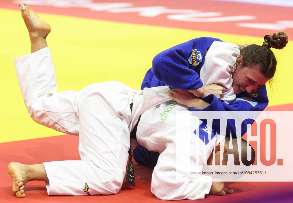 AZERBAIJAN, BAKU - OCTOBER 8, 2026: Michaela Polleres (top) of Austria and Ai Tsunoda Roustant of Spain compete in their -70 kg bout as part of the 2026 World Judo Championships at the National Gymnastics Arena. Mikhail Sinitsyn TASS 98957471