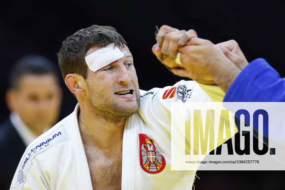AZERBAIJAN, BAKU - OCTOBER 8, 2026: Nemanja Majdov of Serbia is pictured during a -90 kg bout against Murad Fatiyev of Azerbaijan as part of the 2026 World Judo Championships at the National Gymnastics Arena. Mikhail Sinitsyn TASS 98958136