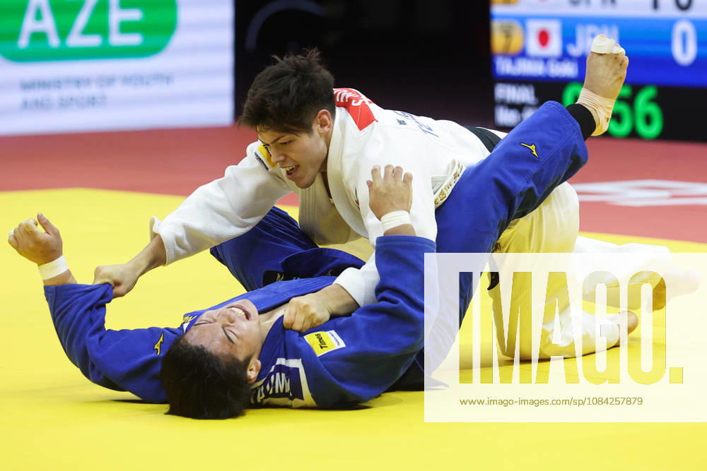 AZERBAIJAN, BAKU - OCTOBER 8, 2026: Sanshiro Murao (top) of Japan and Goki Tajima of Japan compete in their -90 kg bout as part of the 2026 World Judo Championships at the National Gymnastics Arena. Mikhail Sinitsyn TASS 98959055