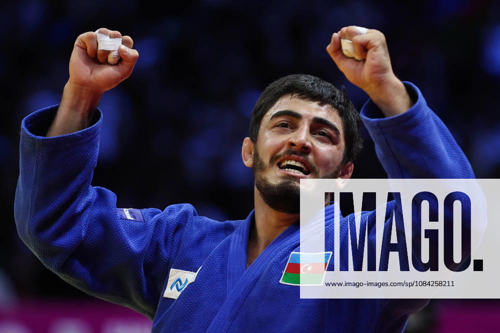 AZERBAIJAN, BAKU - OCTOBER 8, 2026: Murad Fatiyev of Azerbaijan celebrates his victory after a -90 kg bout against Nemanja Majdov of Serbia as part of the 2026 World Judo Championships at the National Gymnastics Arena 2026 World Judo Championships In Baku - ZUMAt113 20261008_zaa_t113_628