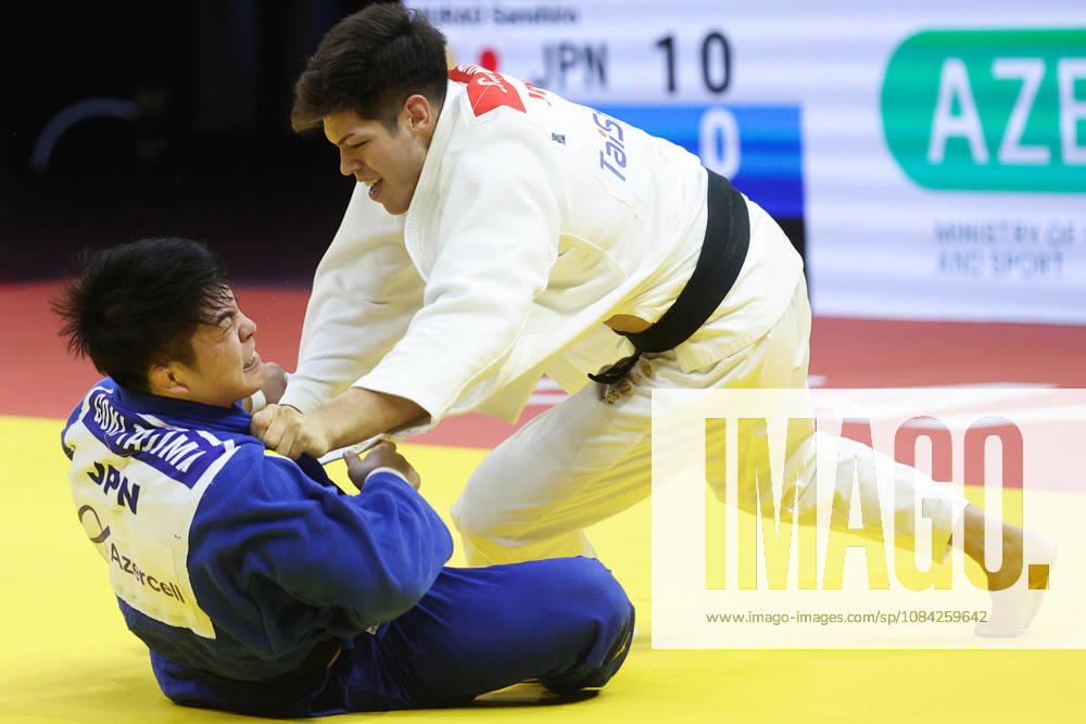 AZERBAIJAN, BAKU - OCTOBER 8, 2026: Sanshiro Murao (top) of Japan and Goki Tajima of Japan compete in their -90 kg bout as part of the 2026 World Judo Championships at the National Gymnastics Arena. Mikhail Sinitsyn TASS 98959054