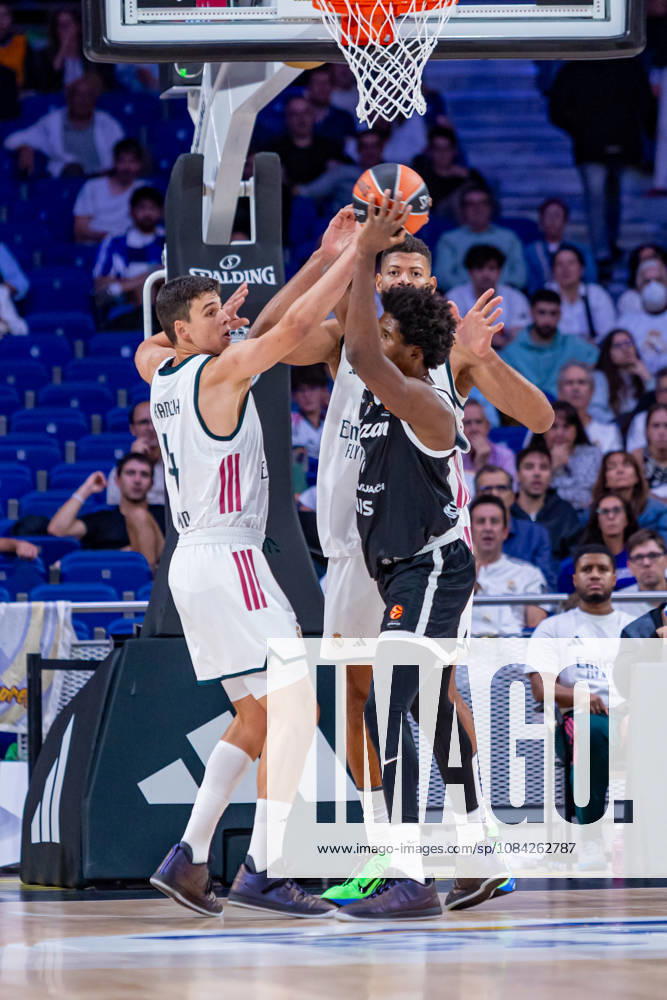 ESP: Euroleague Real Madrid v Partizan Belgrade Ethan Thompson of Partizan and Jaime Pradilla of Real Madrid during the Euroleague match between Real Madrid and Partizan Mozzart Bet Belgrade played at Movistar Arena Stadium on October 8 2026 in Madrid Spain Madrid Spain Basketball