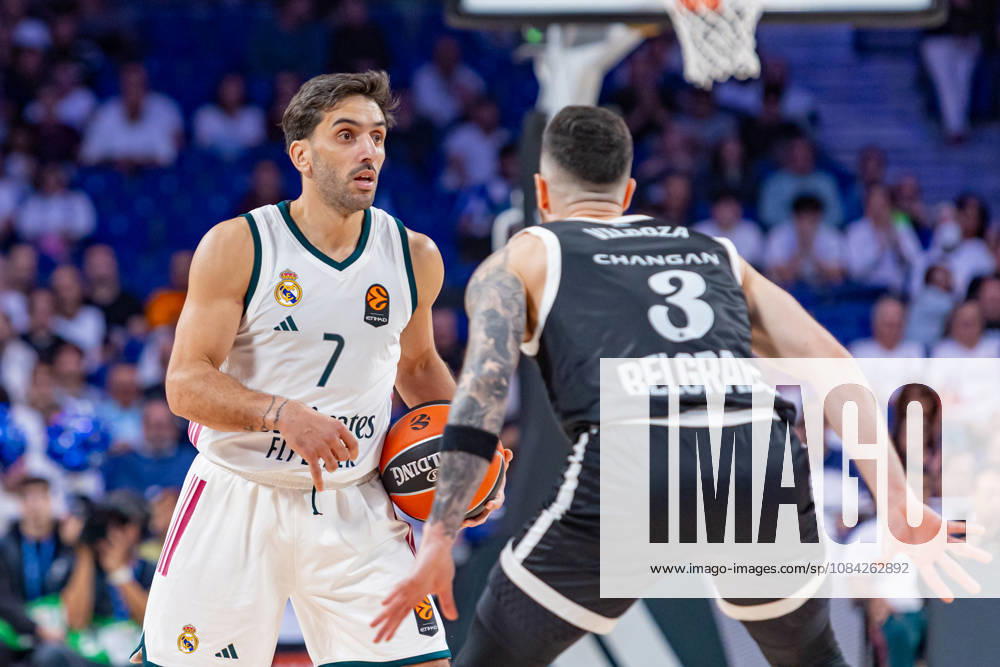 ESP: Euroleague Real Madrid v Partizan Belgrade Facundo Campazzo of Real Madrid and Luca Vildoza of Partizan during the Euroleague match between Real Madrid and Partizan Mozzart Bet Belgrade played at Movistar Arena Stadium on October 8 2026 in Madrid Spain Madrid Spain Basketball