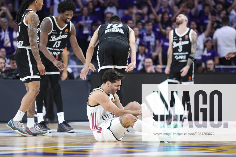 Facundo Campazzo of Real Madrid hurts during the Euroleague Basketball Regular Season Round 4 game between Real Madrid v Partizan Mozzart Bet Belgrade at Movistar Arena on October 08, 2026 in Madrid, Spain. Madrid Spain - ZUMAa181 20261008_zaa_a181_250