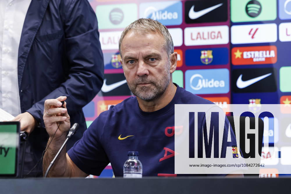 Hansi Flick, head coach of FC Barcelona, Barca attends his press conference, PK, Pressekonferenz during the training day of FC Barcelona ahead the Spanish League, LaLiga EA Sports, football match against Getafe CF at Ciudad Esportiva Joan Gamper on October 09, 2026 in Sant Joan Despi, Barcelona, Spain. FC Barcelona Training And Press Conference - LaLiga EA Sports - ZUMAa181 20261009_zaa_a181_024