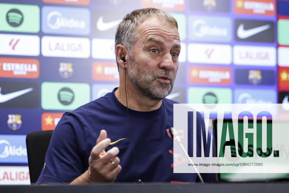 Hansi Flick, head coach of FC Barcelona, Barca attends his press conference, PK, Pressekonferenz during the training day of FC Barcelona ahead the Spanish League, LaLiga EA Sports, football match against Getafe CF at Ciudad Esportiva Joan Gamper on October 09, 2026 in Sant Joan Despi, Barcelona, Spain. FC Barcelona Training And Press Conference - LaLiga EA Sports - ZUMAa181 20261009_zaa_a181_029