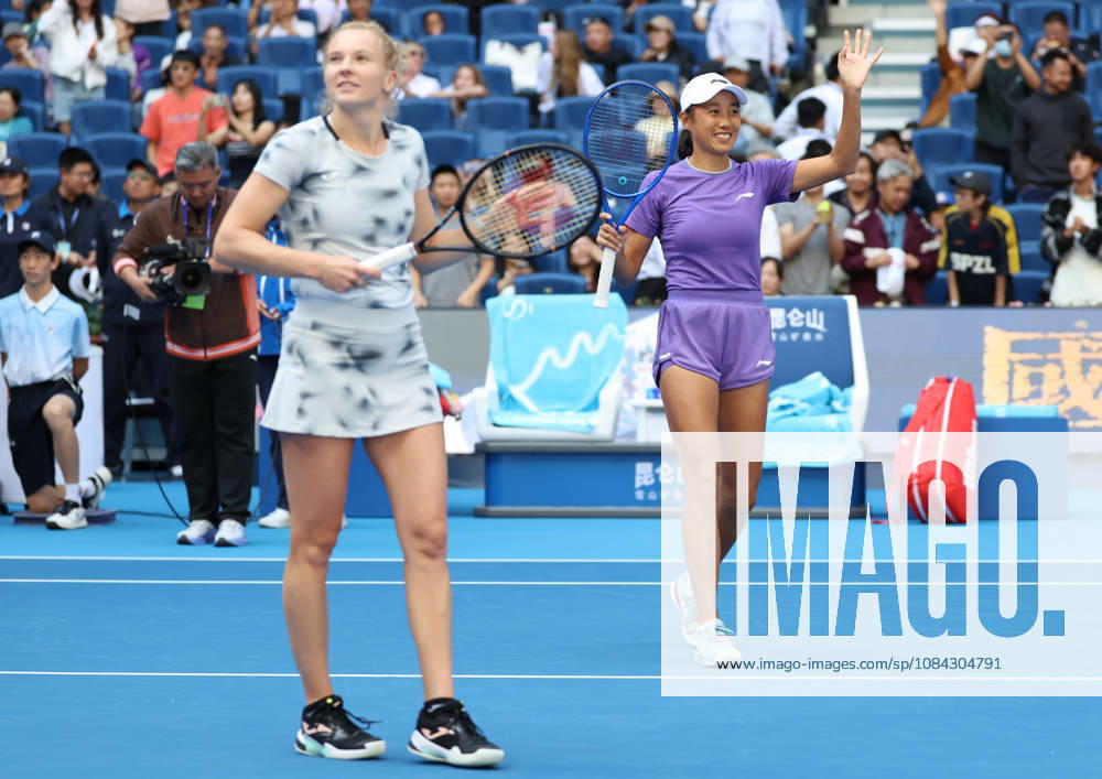 (261010) -- BEIJING, Oct. 10, 2026 -- Katerina Siniakova Zhang Shuai (R) greet spectators after winning the women s doubles semifinal match between Katerina Siniakova (the Czech Republic) Zhang Shuai (China) and Erin Routliffe (New Zealand) Aldila Sutjiadi (Indonesia) at 2026 China Open tennis tournament in Beijing, China, Oct. 10, 2026. ) (SP)CHINA-BEIJING-TENNIS-CHINA OPEN-WOMEN S DOUBLES (CN) ZhangxChenlin