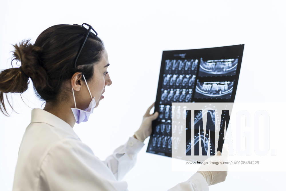 Female dentist reviewing the patient s x-ray, Model released