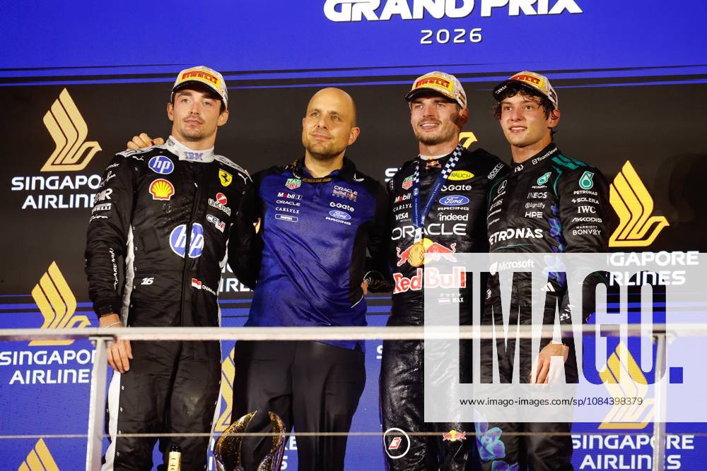 LECLERC Charles (mco), Scuderia Ferrari SF-26, portrait LAMBIASE Gianpiero, Head of Race Engineering at Red Bull Racing, portrait, VERSTAPPEN Max (nld), Red Bull Racing Ford RB22, portrait KIMI ANTONELLI Andrea (ita), Mercedes AMG F1 Team W16, portrait Singapore 2026 Singapore 2026 81 PIASTRI Oscar (aus), McLaren F1 Team MCL40, action 01 NORRIS Lando (gbr), McLaren F1 Team MCL40, action Singapore 2026 Singapore