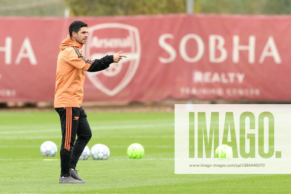 Arsenal Training & Media Conference, Champions League Arsenal Manager, Mikel Arteta gestures during the Arsenal training session at the Arsenal FC Training Centre, ahead of UEFA Champions League Matchday 2 v Lille, London Colney, England on 12 October 2026 Credit: Tiego Grenho Every Second Media Editorial use only. All images are copyright Every Second Media Limited. No images may be reproduced without prior permission.