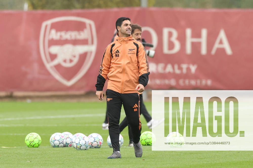 Arsenal Training & Media Conference, Champions League Arsenal Manager, Mikel Arteta smiles during the Arsenal training session at the Arsenal FC Training Centre, ahead of UEFA Champions League Matchday 2 v Lille, London Colney, England on 12 October 2026 Credit: Tiego Grenho Every Second Media Editorial use only. All images are copyright Every Second Media Limited. No images may be reproduced without prior permission.