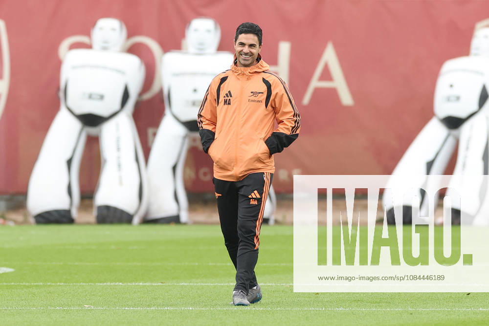 Arsenal Training & Media Conference, Champions League Arsenal Manager, Mikel Arteta smiles during the Arsenal training session at the Arsenal FC Training Centre, ahead of UEFA Champions League Matchday 2 v Lille, London Colney, England on 12 October 2026 Credit: Tiego Grenho Every Second Media Editorial use only. All images are copyright Every Second Media Limited. No images may be reproduced without prior permission.