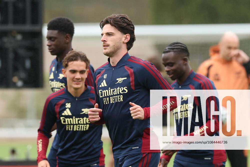 Arsenal Training & Media Conference, Champions League Declan Rice of Arsenal during the Arsenal training session at the Arsenal FC Training Centre, ahead of UEFA Champions League Matchday 2 v Lille, London Colney, England on 12 October 2026 Credit: Tiego Grenho Every Second Media Editorial use only. All images are copyright Every Second Media Limited. No images may be reproduced without prior permission.