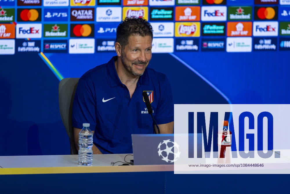 Atletico de Madrid Training Session And press conference, PK, Pressekonferenz - UEFA Champions League 2026 27 League Phase MD2 MADRID, SPAIN - OCTOBER 12: Diego Pablo Simeone, Head Coach of Atletico de Madrid, speaks during the press conference on day ahead of the UEFA Champions League 2026 27 League Phase MD2 against Manchester United, ManU at Estadio Riyadh Air Metropolitano on October 12, 2026 in Madrid, Spain. Madrid Estadio Riyadh Air Metropolitano Madrid Spain