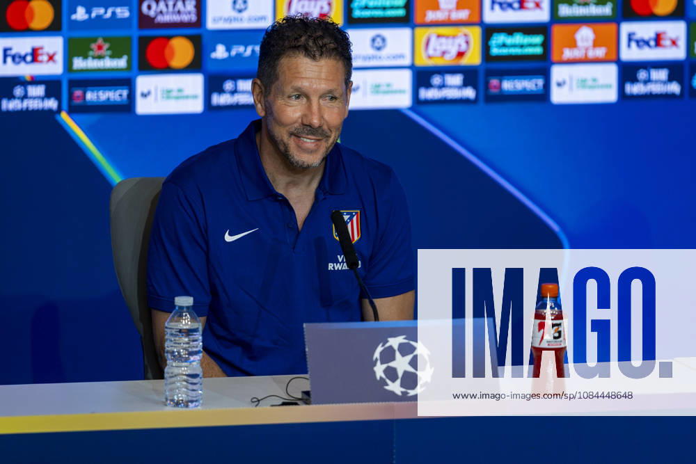 Atletico de Madrid Training Session And press conference, PK, Pressekonferenz - UEFA Champions League 2026 27 League Phase MD2 MADRID, SPAIN - OCTOBER 12: Diego Pablo Simeone, Head Coach of Atletico de Madrid, speaks during the press conference on day ahead of the UEFA Champions League 2026 27 League Phase MD2 against Manchester United, ManU at Estadio Riyadh Air Metropolitano on October 12, 2026 in Madrid, Spain. Madrid Estadio Riyadh Air Metropolitano Madrid Spain