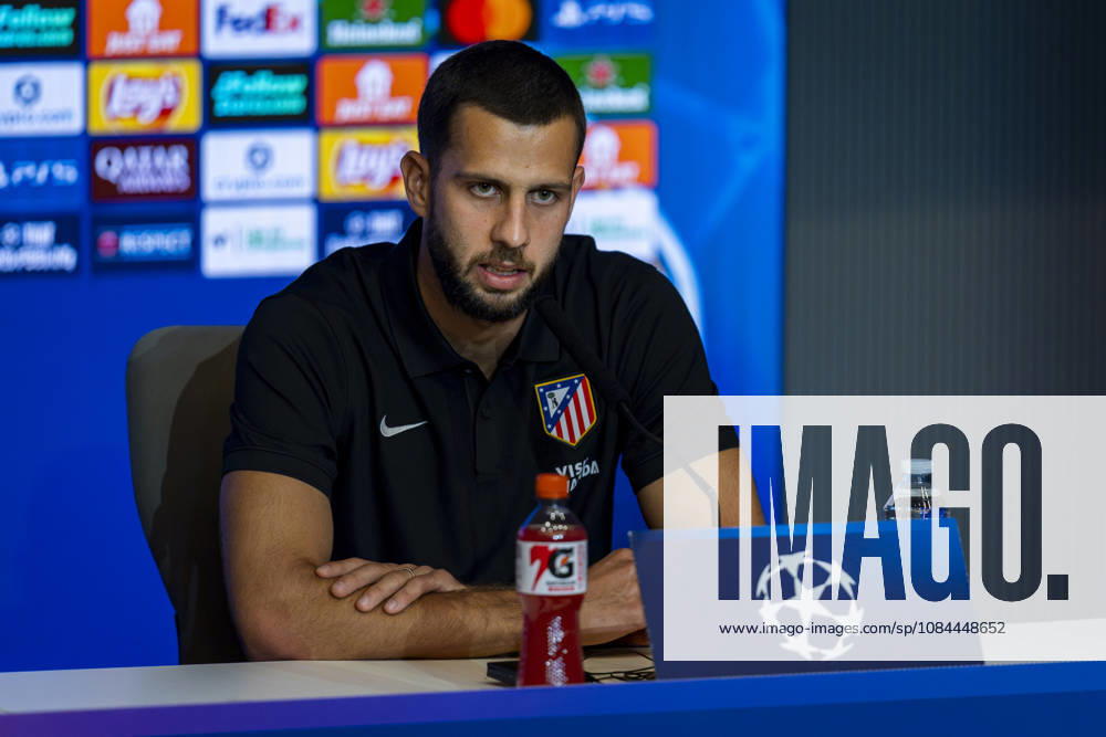 Atletico de Madrid Training Session And press conference, PK, Pressekonferenz - UEFA Champions League 2026 27 League Phase MD2 MADRID, SPAIN - OCTOBER 12: David Hancko of Atletico de Madrid speaks during the press conference on day ahead of the UEFA Champions League 2026 27 League Phase MD2 against Manchester United, ManU at Estadio Riyadh Air Metropolitano on October 12, 2026 in Madrid, Spain. Madrid Estadio Riyadh Air Metropolitano Madrid Spain