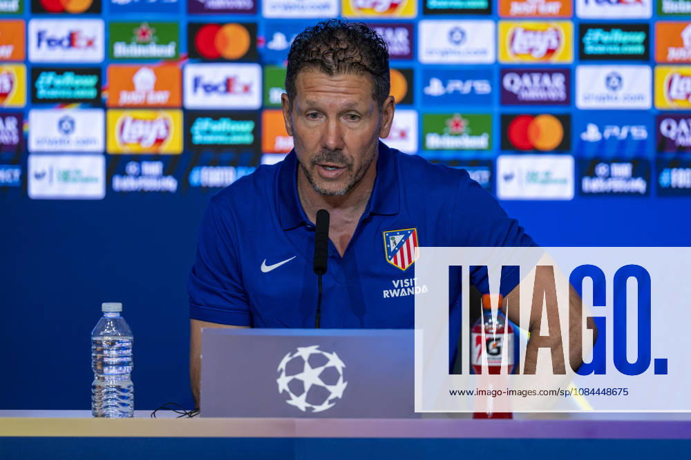 Atletico de Madrid Training Session And press conference, PK, Pressekonferenz - UEFA Champions League 2026 27 League Phase MD2 MADRID, SPAIN - OCTOBER 12: Diego Pablo Simeone, Head Coach of Atletico de Madrid, speaks during the press conference on day ahead of the UEFA Champions League 2026 27 League Phase MD2 against Manchester United, ManU at Estadio Riyadh Air Metropolitano on October 12, 2026 in Madrid, Spain. Madrid Estadio Riyadh Air Metropolitano Madrid Spain