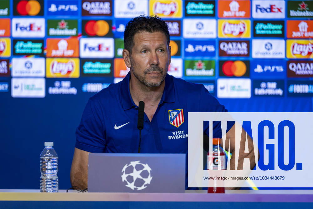 Atletico de Madrid Training Session And press conference, PK, Pressekonferenz - UEFA Champions League 2026 27 League Phase MD2 MADRID, SPAIN - OCTOBER 12: Diego Pablo Simeone, Head Coach of Atletico de Madrid, speaks during the press conference on day ahead of the UEFA Champions League 2026 27 League Phase MD2 against Manchester United, ManU at Estadio Riyadh Air Metropolitano on October 12, 2026 in Madrid, Spain. Madrid Estadio Riyadh Air Metropolitano Madrid Spain