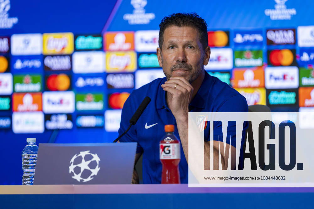 Atletico de Madrid Training Session And press conference, PK, Pressekonferenz - UEFA Champions League 2026 27 League Phase MD2 MADRID, SPAIN - OCTOBER 12: Diego Pablo Simeone, Head Coach of Atletico de Madrid, speaks during the press conference on day ahead of the UEFA Champions League 2026 27 League Phase MD2 against Manchester United, ManU at Estadio Riyadh Air Metropolitano on October 12, 2026 in Madrid, Spain. Madrid Estadio Riyadh Air Metropolitano Madrid Spain