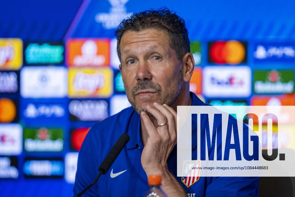 Atletico de Madrid Training Session And press conference, PK, Pressekonferenz - UEFA Champions League 2026 27 League Phase MD2 MADRID, SPAIN - OCTOBER 12: Diego Pablo Simeone, Head Coach of Atletico de Madrid, speaks during the press conference on day ahead of the UEFA Champions League 2026 27 League Phase MD2 against Manchester United, ManU at Estadio Riyadh Air Metropolitano on October 12, 2026 in Madrid, Spain. Madrid Estadio Riyadh Air Metropolitano Madrid Spain