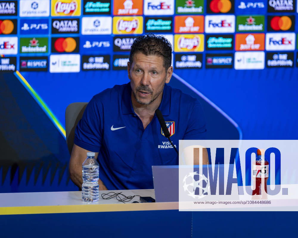 Atletico de Madrid Training Session And press conference, PK, Pressekonferenz - UEFA Champions League 2026 27 League Phase MD2 MADRID, SPAIN - OCTOBER 12: Diego Pablo Simeone, Head Coach of Atletico de Madrid, speaks during the press conference on day ahead of the UEFA Champions League 2026 27 League Phase MD2 against Manchester United, ManU at Estadio Riyadh Air Metropolitano on October 12, 2026 in Madrid, Spain. Madrid Estadio Riyadh Air Metropolitano Madrid Spain