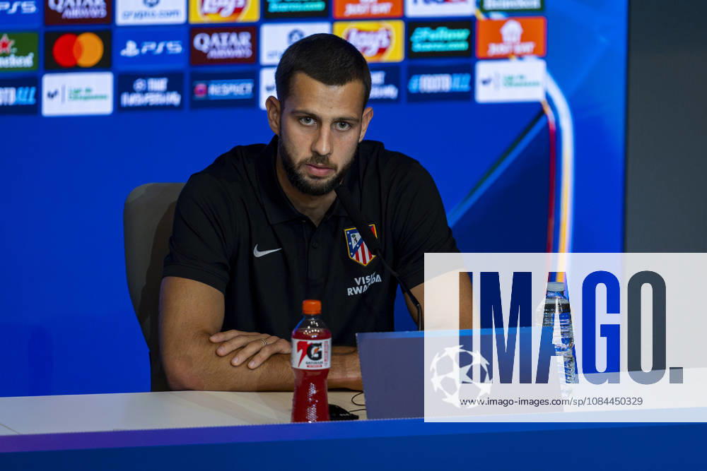 Atletico de Madrid Training Session And press conference, PK, Pressekonferenz - UEFA Champions League 2026 27 League Phase MD2 MADRID, SPAIN - OCTOBER 12: David Hancko of Atletico de Madrid speaks during the press conference on day ahead of the UEFA Champions League 2026 27 League Phase MD2 against Manchester United, ManU at Estadio Riyadh Air Metropolitano on October 12, 2026 in Madrid, Spain. Madrid Estadio Riyadh Air Metropolitano Madrid Spain