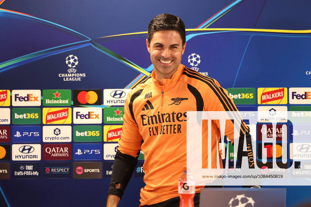 Arsenal Training & Media Conference, Champions League Arsenal Manager, Mikel Arteta during the Arsenal media conference at the Arsenal FC Training Centre, ahead of UEFA Champions League Matchday 2 v Lille, London Colney, England on 12 October 2026 Credit: Tiego Grenho Every Second Media Editorial use only. All images are copyright Every Second Media Limited. No images may be reproduced without prior permission.