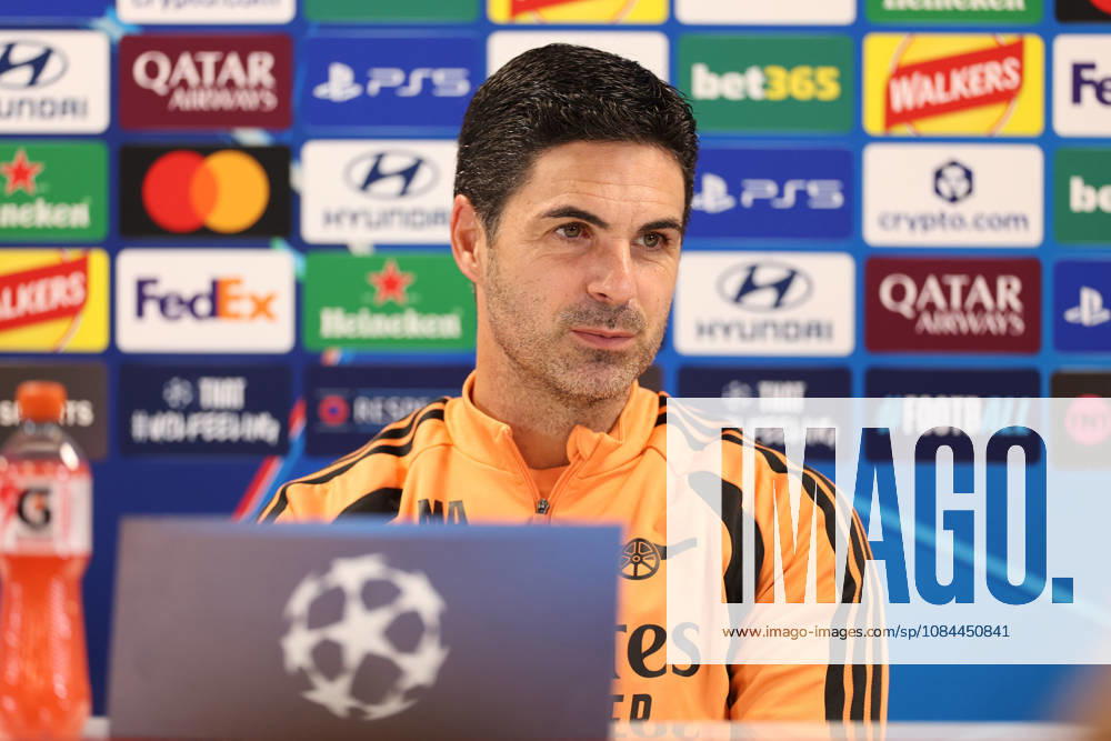 Arsenal Training & Media Conference, Champions League Arsenal Manager, Mikel Arteta during the Arsenal media conference at the Arsenal FC Training Centre, ahead of UEFA Champions League Matchday 2 v Lille, London Colney, England on 12 October 2026 Credit: Tiego Grenho Every Second Media Editorial use only. All images are copyright Every Second Media Limited. No images may be reproduced without prior permission.