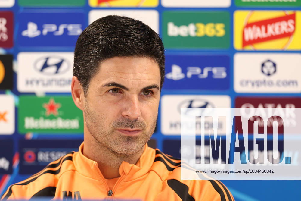 Arsenal Training & Media Conference, Champions League Arsenal Manager, Mikel Arteta during the Arsenal media conference at the Arsenal FC Training Centre, ahead of UEFA Champions League Matchday 2 v Lille, London Colney, England on 12 October 2026 Credit: Tiego Grenho Every Second Media Editorial use only. All images are copyright Every Second Media Limited. No images may be reproduced without prior permission.