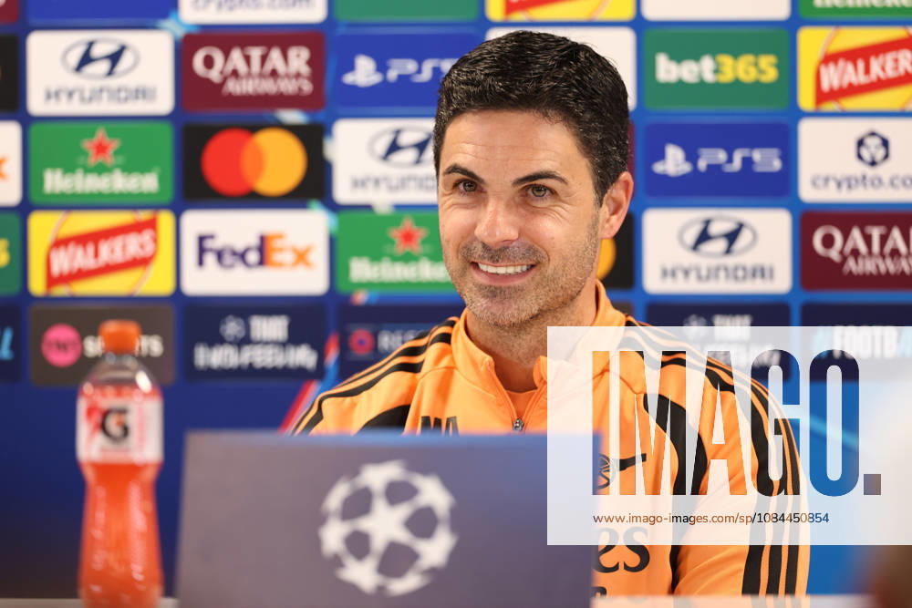 Arsenal Training & Media Conference, Champions League Arsenal Manager, Mikel Arteta smiles during the Arsenal media conference at the Arsenal FC Training Centre, ahead of UEFA Champions League Matchday 2 v Lille, London Colney, England on 12 October 2026 Credit: Tiego Grenho Every Second Media Editorial use only. All images are copyright Every Second Media Limited. No images may be reproduced without prior permission.