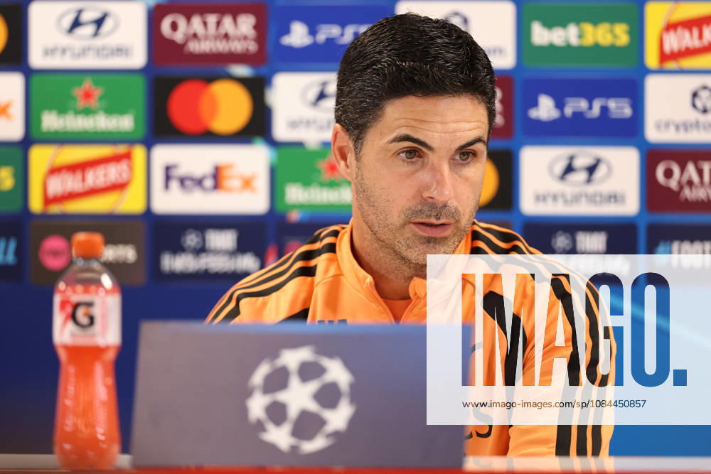 Arsenal Training & Media Conference, Champions League Arsenal Manager, Mikel Arteta during the Arsenal media conference at the Arsenal FC Training Centre, ahead of UEFA Champions League Matchday 2 v Lille, London Colney, England on 12 October 2026 Credit: Tiego Grenho Every Second Media Editorial use only. All images are copyright Every Second Media Limited. No images may be reproduced without prior permission.