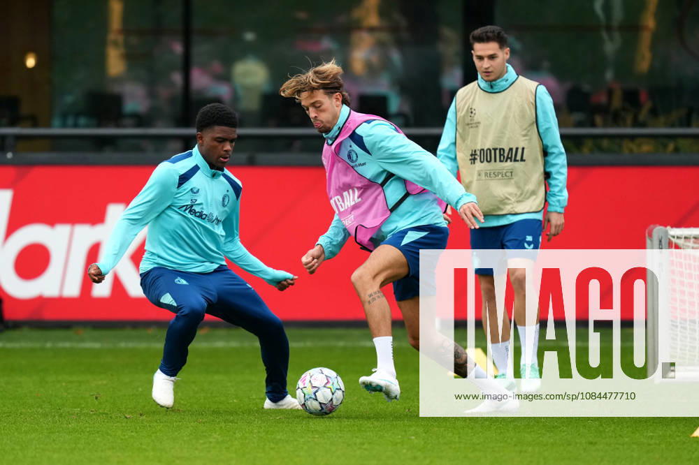 Training Champions League Feyenoord Rotterdam 2026 2027 Rotterdam - Jerayno Schaken of Feyenoord Rotterdam duels for the ball with Luciano Valente of Feyenoord Rotterdam during a training before the Champions League match against Como 1907. The training is set at Trainingscomplex 1908 on 13 October 2026 in Rotterdam, Netherlands. (Hero Images Yannick Verhoeven)