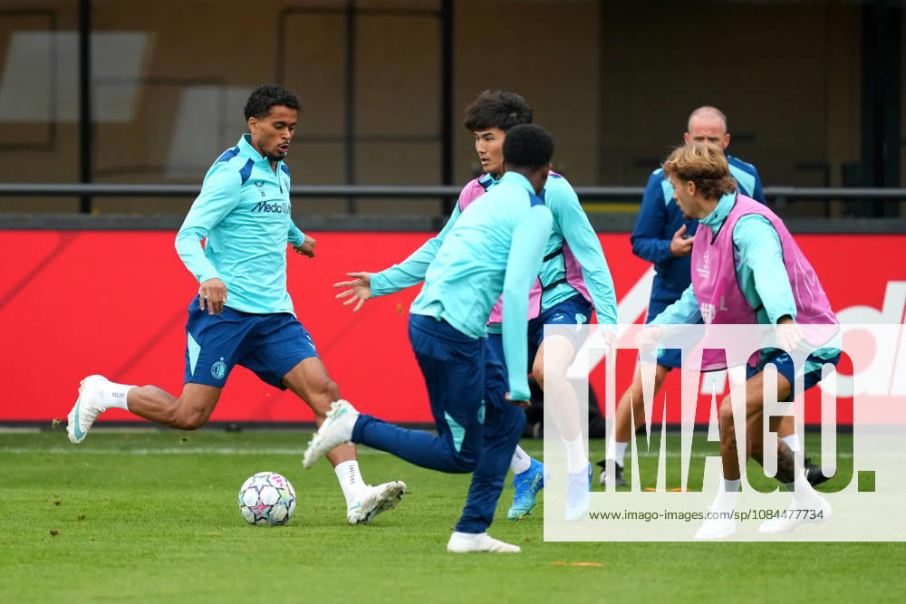 Training Champions League Feyenoord Rotterdam 2026 2027 Rotterdam - Goncalo Borges of Feyenoord Rotterdam duels for the ball with Tsuyoshi Watanabe of Feyenoord Rotterdam and Luciano Valente of Feyenoord Rotterdam during a training before the Champions League match against Como 1907. The training is set at Trainingscomplex 1908 on 13 October 2026 in Rotterdam, Netherlands. (Hero Images Yannick Verhoeven)