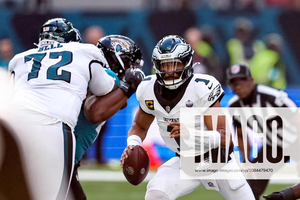 Jacksonville Jaguars v Philadelphia Eagles, International Series Philadelphia Eagles quarterback Jalen Hurts (1) in action during the International Series match between Jacksonville Jaguars and Philadelphia Eagles at Tottenham Hotspur Stadium, London, UK on 11 October 2026. London Tottenham Hotspur Stadium London UK Editorial use only ,