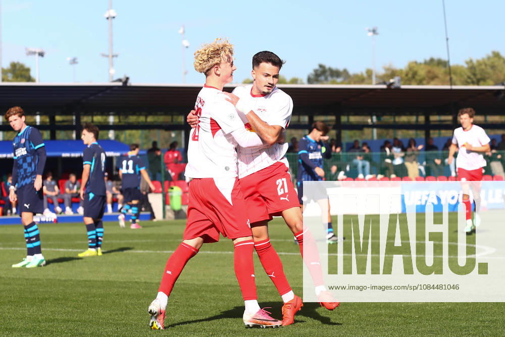 RB Leipzig U19 - PSV Eindhoven U19 UEFA Youth League Leipzig, 13.10.2026, Trainingszentrum am Cottaweg, Fußball, Saison 2026 2027, U19 Junioren, UEFA Youth League, 2. Spieltag , RB Leipzig U19 - PSV Eindhoven U19 , Im Bild: Tor für RB Leipzig, Torjubel nach dem 1:0, Torschütze Din Klapija (21, RB) , Nur für journalistische Zwecke! For editorial use only! , UEFA regulations prohibit any use of photographs as image sequences and or quasi-video. ,