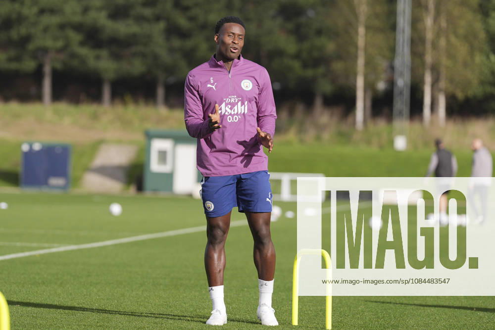 Manchester City Training, Champions League Marc Guéhi of Manchester City jokes with team mates as he warms up during the training session ahead of UEFA Champions League matchday 2 vs Paris Saint-Germain, Manchester City at Joie Stadium, Etihad Campus, Manchester, England on 13 October 2026 Credit: Steve Flynn Every Second Media Editorial use only. All images are copyright Every Second Media Limited. No images may be reproduced without prior permission.