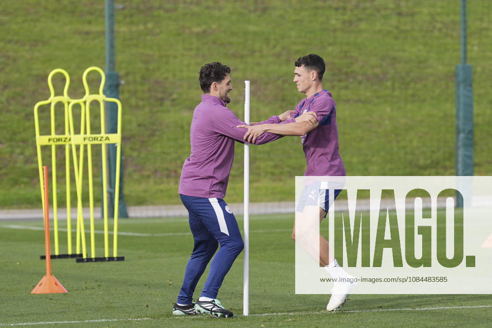 Manchester City Training, Champions League Mateo Kovacic of Manchester City and Phil Foden of Manchester City carry out a drill during the training session ahead of UEFA Champions League matchday 2 vs Paris Saint-Germain, Manchester City at Joie Stadium, Etihad Campus, Manchester, England on 13 October 2026 Credit: Steve Flynn Every Second Media Editorial use only. All images are copyright Every Second Media Limited. No images may be reproduced without prior permission.
