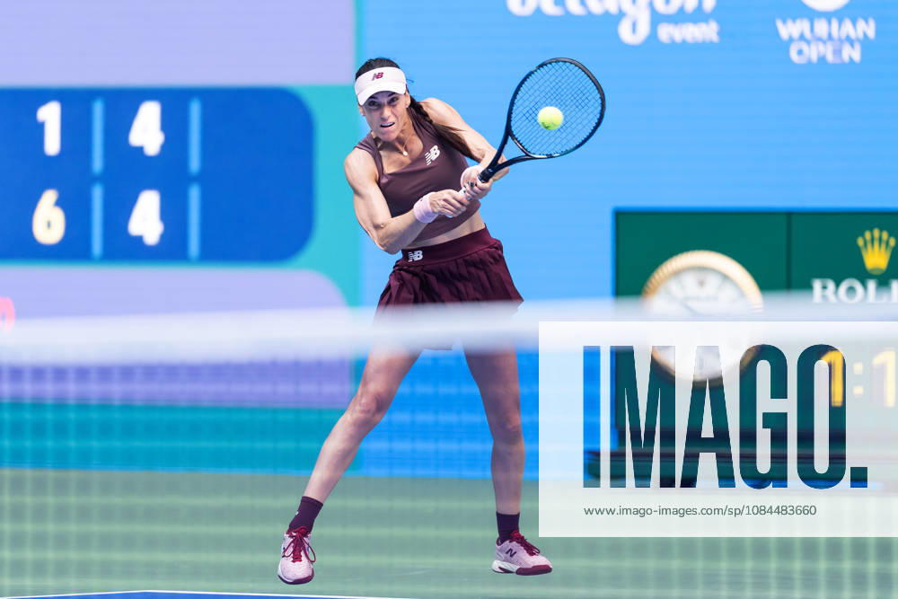 Sorana Cirstea of Romania seen in action with Hanyu Guo of China (Not in view) during the Wuhan Open final match at the Optics Valley International Tennis Center. Hanyu Guo defeated Sorana Cirstea with a score of 1-6, 7-6, 7-5. 2026 WTA, Tennis Damen Wuhan Open In Wuhan, China- 13 Oct 2026 - ZUMAs197 20261013_aaa_s197_092
