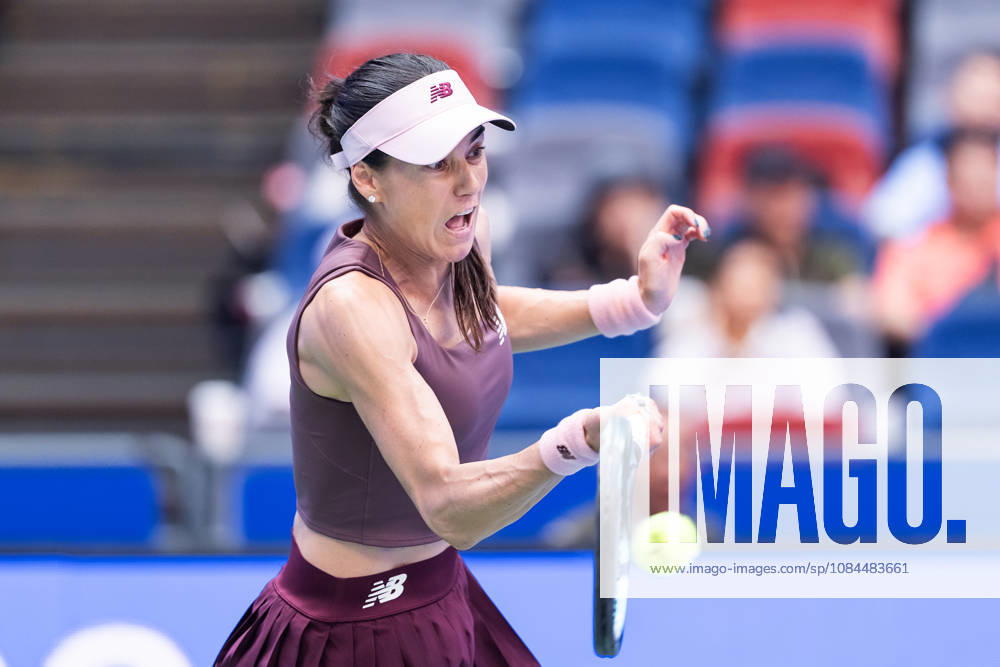 Sorana Cirstea of Romania seen in action with Hanyu Guo of China (Not in view) during the Wuhan Open final match at the Optics Valley International Tennis Center. Hanyu Guo defeated Sorana Cirstea with a score of 1-6, 7-6, 7-5. 2026 WTA, Tennis Damen Wuhan Open In Wuhan, China- 13 Oct 2026 - ZUMAs197 20261013_aaa_s197_093